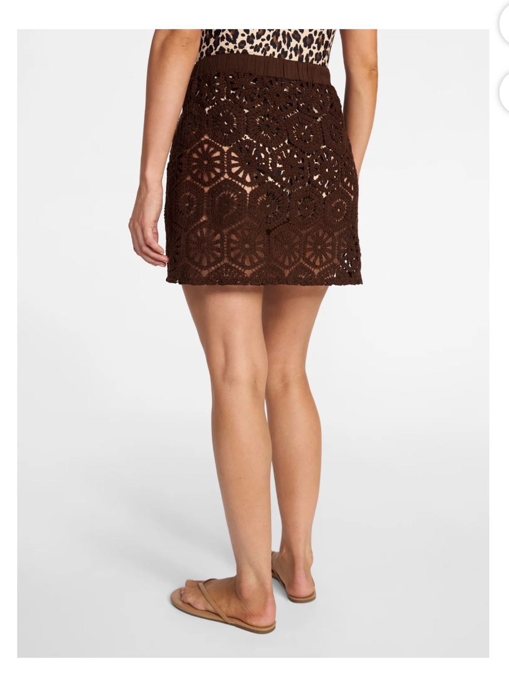 Time and Tru Brown Crochet Swim Cover Up Skirt Side Slit NWT Small - Picture 2 of 9